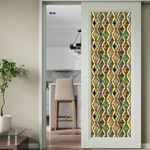 Retro geometrisch gebrandschilderd glas raamfolie statische cling decoratieve PVC deur