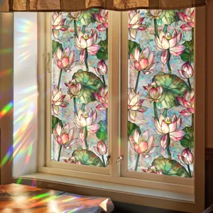 Decorative window film static cling stained glass lotus flower privacy sticker for home decor