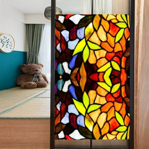 Colorful vintage floral glass window film PVC static cling decorative sticker for home.