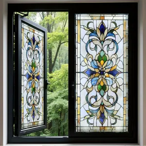 Buntglas Fensterfolie, Viktorianische Blumen statische Fensteraufkleber Heimdeko.