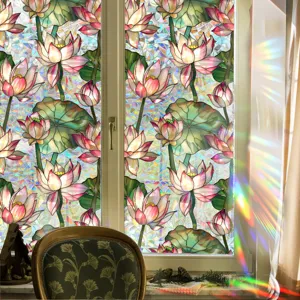 Lotus stained glass window film decorative privacy static cling adhesive free window sticker.