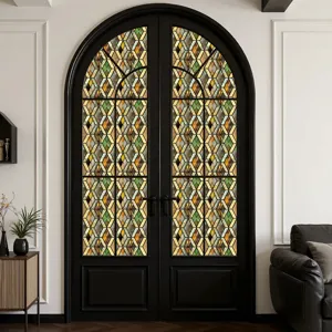 Vintage glas-in-lood raamfolie, decoratieve statische privacy deursticker voor thuis.
