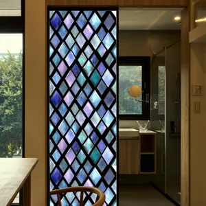 3D stained glass window film, decorative privacy static cling film for home bathroom glass door decor.