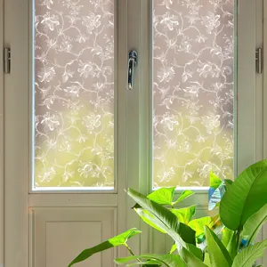 Decorative frosted glass window film with elegant white lace floral pattern for home decor.
