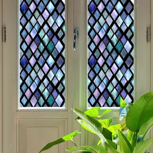 3D decorative window privacy film static cling stained glass diamond pattern home decor
