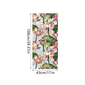 Lotus stained glass window film detail view, colorful floral pattern, PVC static sticker.