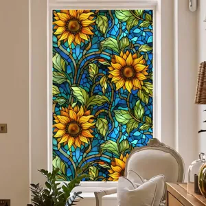 Détail de film pour fenêtre en verre teinté, motif tournesol coloré adhésif statique déco maison