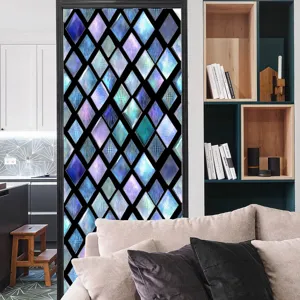 Stained glass window film decorative door sticker geometric rhombus pattern home decor