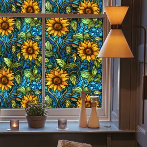 Film pour fenêtre vitrail tournesol autocollant statique décoratif pour décoration verre.