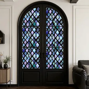 3D decorative stained glass window film privacy static cling colorful mosaic diamond pattern