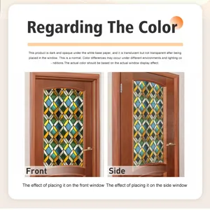 Retro raster gebrandschilderd glas raamfolie statische hechten detail met mooie effecten.