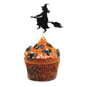 Halloween witch cupcake topper glitter paper party cake decoration baking supplies