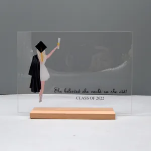 Acryl afstuderen plaque bureaudecoratie met houten basis inspirerende quote cadeau
