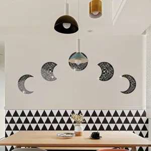 3D acrylic moon phase mirror wall stickers, hollow carved design, stylish home decor detail.