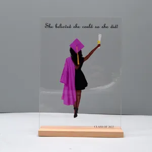 Acryl afstudeer plaque met houten basis inspirerende citaat bureau decoratie cadeau