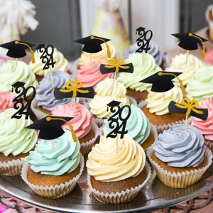 Graduation Cupcake Toppers Glitter Paper Graduation Cap Diploma Cake Decorations For Graduation Party Birthday Celebration