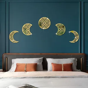 3D Moon Phase Acrylic Mirror Wall Stickers Gold Decorative Wall Art for Bedroom Home Decor