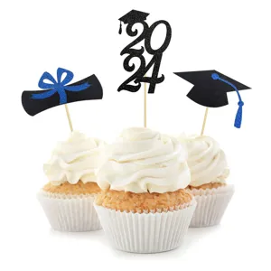 Graduation cupcake toppers 2024 glitter graduation party decorations cake picks set