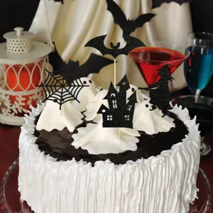 Halloween cake toppers glitter paper ghost castle bat decorations party supplies