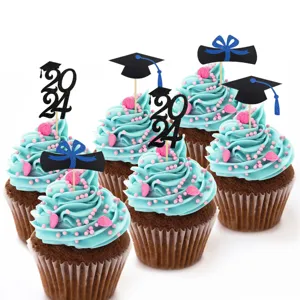 Graduation Cupcake Toppers 2024 Glitter Paper Cake Decorations for Party Supplies