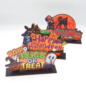 Σετ ξύλινης διακόσμησης τραπεζιού Halloween μάγισσα φάντασμα κολοκύθα για πάρτι