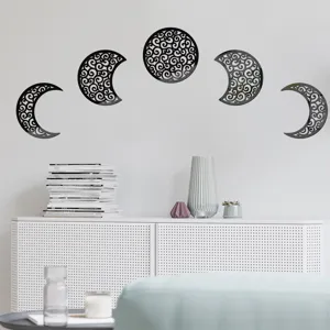 3D Acrylic Moon Phase Wall Stickers Black Hollow Mirror Stickers Home Decor Wall Art