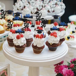 Graduation cupcake toppers 2024 glitter paper dessert decorations party supplies cake picks