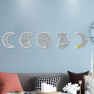 Acrylic moon phase mirror wall stickers, 3D stereo self-adhesive home decor for living room.