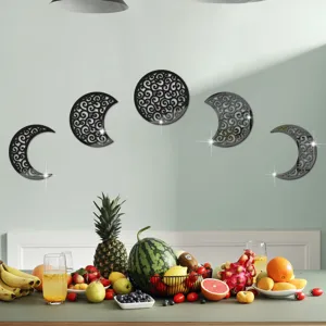 3D moon phase acrylic mirror wall stickers, black decorative home wall art decals.