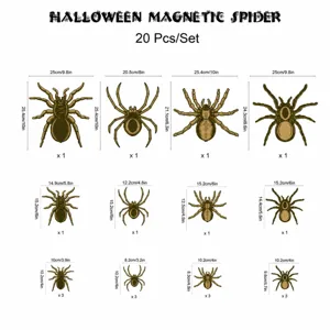 Halloween ensemble d'araignees magnetiques 20pcs tableau des tailles autocollants