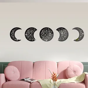 Acrylic moon phase wall mirror stickers 3d hollow carved home decor wall art black