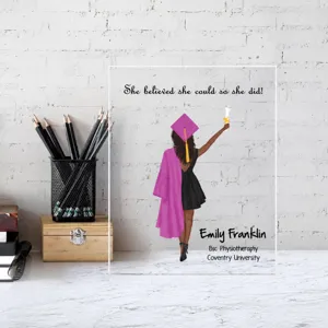 Graduation Acrylic Display Stand Clear Desktop Ornament with Wooden Base Handwritten Message Board
