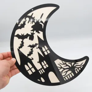 Halloween legno appendi abiti decorazione luna falce strega pipistrello parete pendente