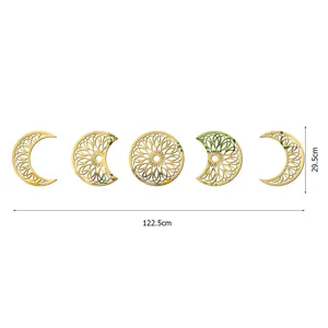 Detailed view of 3D moon phase acrylic mirror wall stickers, elegant gold hollow decor.
