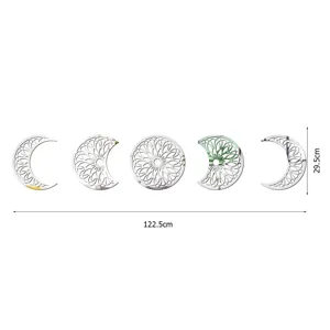 3D Moon Phase Acrylic Mirror Wall Stickers Set Self-Adhesive Home Decor Art 122.5x29.5cm