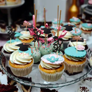 Graduation cupcake toppers glitter paper 2024 cap diploma decorations for party celebration detail view.