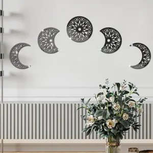 3D acrylic moon phase wall stickers mirror home decor detail view showing artistic mandala design.