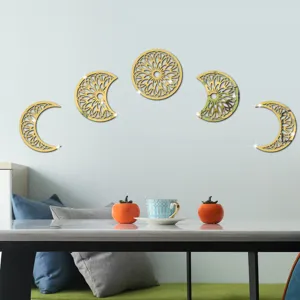 Detailed view of gold 3D acrylic moon phase mirror wall stickers for elegant room wall decor.