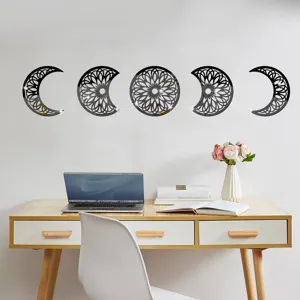 3D moon phase acrylic mirror wall sticker set, elegant self-adhesive home decor wall art.