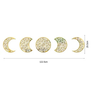 3D Moon Phase Acrylic Mirror Wall Sticker Set Gold Decorative Decal for Home Decor