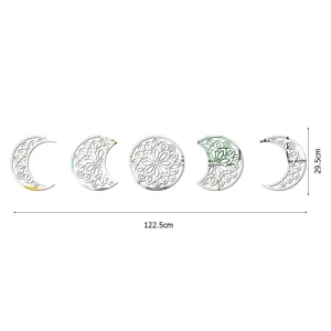 3D acrylic moon phase mirror wall stickers mandala hollow home decor set 122.5x29.5cm
