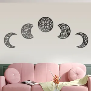 3D moon phase acrylic mirror wall sticker, black hollow moon wall decor for living room.