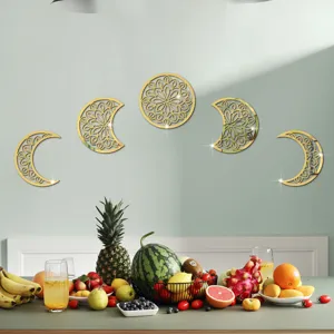 3D Moon Phase Acrylic Mirror Wall Sticker Gold Hollow Home Decor Self-Adhesive Art
