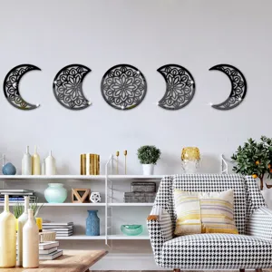 3D acrylic moon phase mirror wall stickers, black mandala flower wall decor for home bedroom.