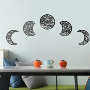 3D Moon Phase Acrylic Mirror Wall Stickers Black Hollow Mandala Wall Decor for Home Living Room