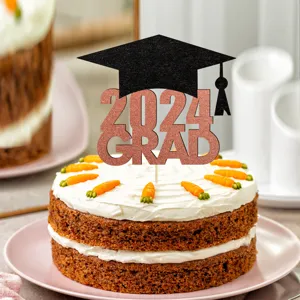 Graduation cake topper 2024 glitter rose gold grad cap dessert party decoration supplies
