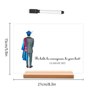 Acryl afstudeertafelbord met houten basis en stift, aanpasbaar dry-erase bord decor 21x15cm