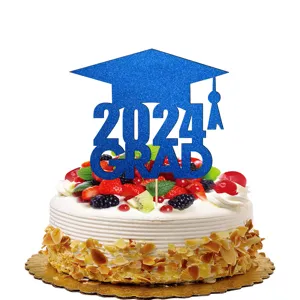 Blue glitter 2024 GRAD graduation cake topper for party decoration and celebration events.