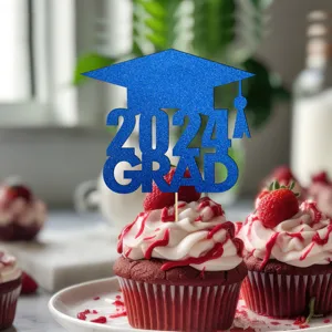 Blue glitter 2024 graduation cupcake topper party decoration for celebration dessert