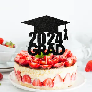 Graduation glitter paper cake topper 2024 grad black sparkling party decoration detail
